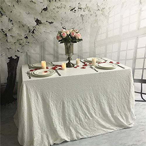 YZEO 60"x102" Sequin Tablecloth White Table Cloths for Partys Wedding Banquet Christmas Decoration