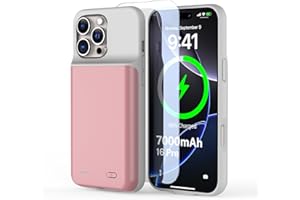 YONHUIZI Akkuhülle für iPhone 16 Pro (6,3"), 7000mAh Wiederaufladbar Batterie Ladehülle Akku mit Panzer Schutz Glas, Powerbank Hülle Zusatzakku Akku Case Akku Ladehülle Handyhülle-Rosa