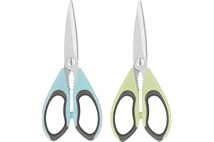Vutyvve Ciseaux de cuisine, ciseaux polyvalents pour la viande et la volaille, lames tranchantes en acier inoxydable, lavables au lave-vaisselle, vert clair/azur, lot de 2