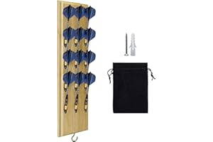 FDLS Darts Caddy Hardwood Wall Mounted Darts Holder/Stand Holder Rack with Metal Hook, Accessory Storage Bag, Displays 12 Set of Steel/Soft Tip Darts (Wood Color)
