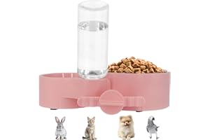 HXIU Basic Bowls with Water Dispenser for Puppy,Crate Water Bowl for Pet Supplies,Cage Hanging & Standing Dog Bowls Feeding & Watering Supplies for Small Dogs,Cat,Rabbit，Piggy, Parrot, Guinea Pig (Pink)