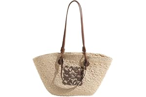 EUDOER BTCHING Straw Tote Bag - Large Capacity Hand-Woven Beach Women's Bag - White