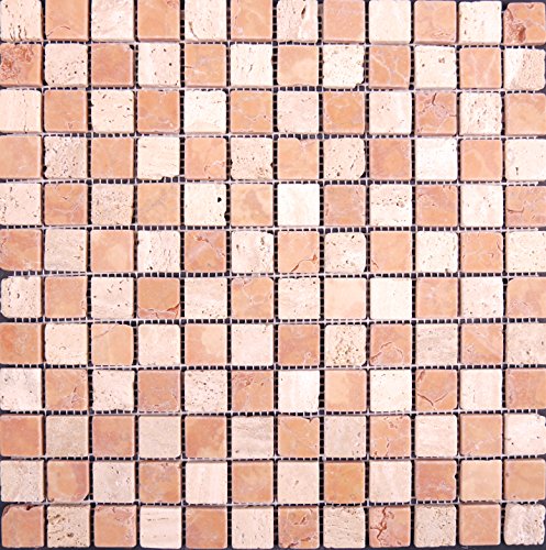 Preisvergleich Produktbild Natursteinmosaik getrommelt Travertino Rosso 2,3x2,3x0,7 cm, Restposten Mosako