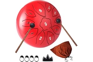 GENROUND Steel Tongue Drum 6 Inch 11 Notes, Rain Drum Tones C Key Percussion Instruments, Chakra Drum with Music Score, Bag, Mallets and Finger Picks, for Music Education, Yoga Meditation Cure Gifts