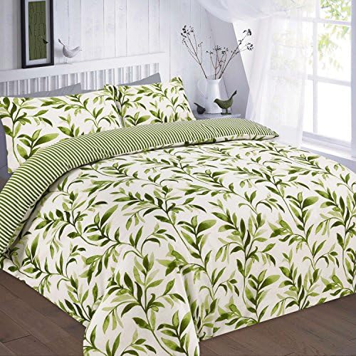 Floral Duvet Cover Set Double Bed With Pillowcases Quilt Bedding Set Reversible Poly Cotton , Ellie Green
