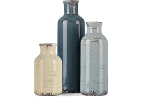 QIANLING Ensemble De 3 Vases en Céramique, Décor De Ferme, Petit Vase en Céramique Multicolore pour Décoration De Maison De Campagne, Décoration De Salon, Décoration De Table, Cheminée Et Centres De D'entrée