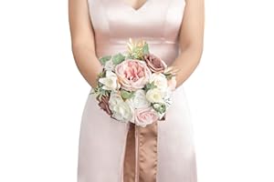Ling's moment künstliche Blumen rosa Brautjungfer Blumenstrauß, staubige Rose Hochzeit Blumensträuße für Brautjungfern, 7 Zoll Brautsträuße für Brautjungfern, Hochzeit, Zeremonie, Jubiläum, etc