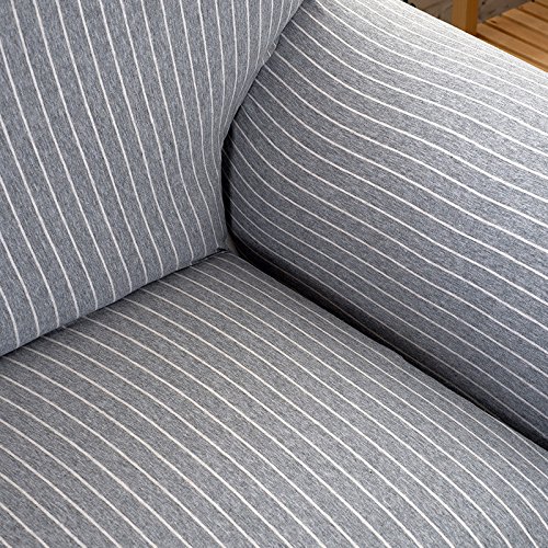 HYSENM Sofabezug Bambus-Baumwolle Elastisch Farbecht Hautfreundlich Rutschfest Anti-Pilling Unempfindlich Sofaüberwurf Für 1-Sitzer 2-Sitzer 3-Sitzer 4-Sizter Sofahusse, Grau+Weiß, 190-230cm - 2