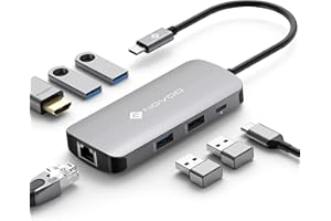 NOVOO USB C Hub with Ethernet Adapter, 7 in 1 USB Splitter w/100W PD, USB C 3.0 to HDMI Adapter, 3 USB 3.0 Ports, 1 USB 2.0 Port, 7-port Slim USB Docking Station for Laptop, Macbook Pro, Surface, XPS