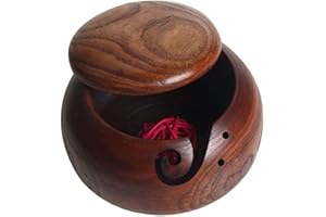 Handmade Yarn Bowl, MKNZOME 6.3 Inches Rosewood Crafted Wooden Portable Yarn Storage Bowl with Lid Knitting Crochet Accessories Wool Holder for Crochet Knitting Home Decor