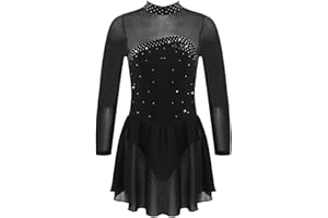 TiaoBug Abito da Pattinaggio Artistico Bambina Strass Tutu Leotards Vestito Danza Classica Body da Balletto Abito da Ballo Latino Costumi di Danza Jazz Danza Moderna