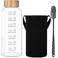 RNCKUUE Glass Water Bottle 2 Litre - 2l Large Borosilicate Wide Mouth Glass Drinking Bottles With Bamboo Lid