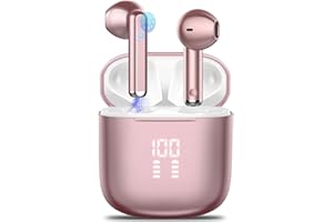 OYIB Auriculares inalambricos, Mini Auriculares Bluetooth 5.3 con Hi-Fi Estéreo con HD Mic, 25H In Ear Cascos Inalambricos con Pantalla LED, Control Táctil, IP7 Impermeable(Oro Rosa)
