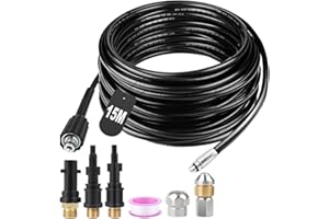 YOPOTIKA Tubo per la pulizia dei tubi, 15 m, set di pulizia dei tubi, compatibile con Karcher K2 K7, Lavor, Bosch, Parkside idropulitrici ad alta pressione, set di pulizia per tubi e scarichi intasati