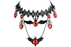 Cubahop Halloween Nero Bat Choker Collane Orecchini Gotico Rosso Genstone Collare Collana Pendente Catena Gioielli per le Donne e le Ragazze (Collana)