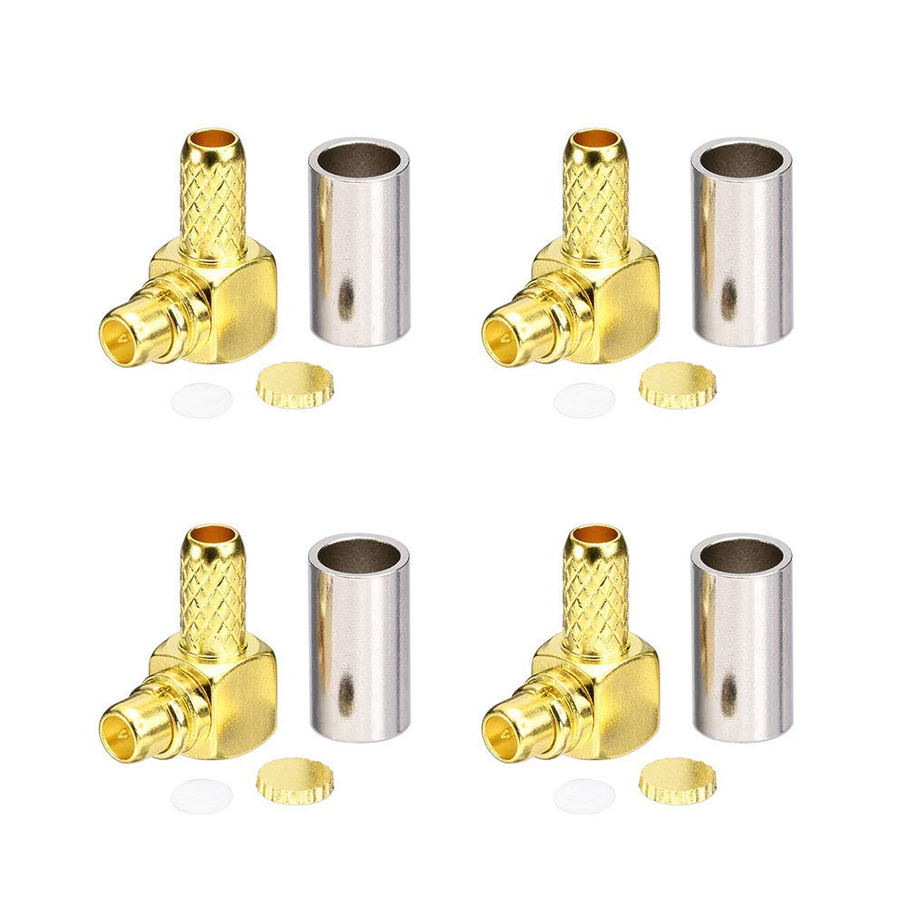 3AN Telecom MMCX Male Plug Connectors, Right Angle, 50ohm Gold Plated, FPV Antenna Extension Cable, SMA to MMCX Pigtail, DIY, RF Application (4 PCS)