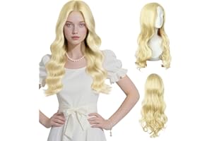 AUYAO Damska lniana peruka, 2 szt., peruka z grzywką, 27 cali, kręcone peruki, długie naturalne peruki odporne na ciepło dla kobiet, kostium na imprezę cosplay