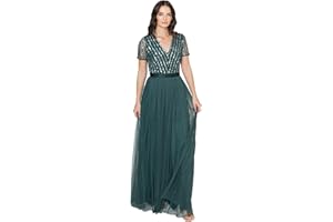 Maya Deluxe Sukienka druhny Kobiety Maya Deluxe Maxi Dress for Women Ladies Bridesmaid V-neck Ball Gown Short Sleeves Long Elegant Empire Waist Wedding (1 w zestawie)