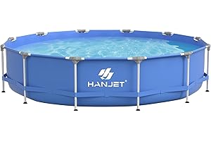 HANJET HJ Hanjet Steel Frame Pool Set, PE Swimming Pool, Above Ground Pool, Garden Pool, Summer Swimming Pool, Steel Frame Pool, Paddling Pool for Outdoor, Backyard, Round, Blue (Diameter 366 x 76 cm)