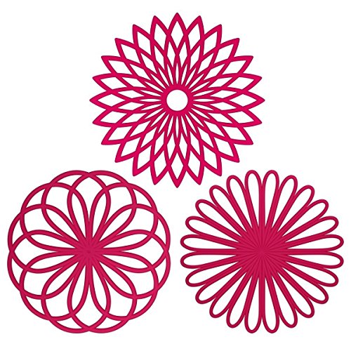 Silikon-Topfuntersetzer in Blumenform (3 Stück) Premium-Qualität, isoliert, flexibel, robust, rutschfest rot