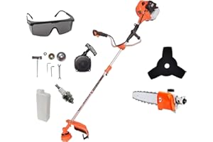DÜSSELDORF | Desbrozadora Motor 2 Tiempos, Gasolina, 63cc 3,0cv, Motosierra de Extensión, Disco 3 Puntas, Manillar de Agarre Doble, Potente, Arnés Seguridad, Sistema Easy-Start, Accesorios Inc.