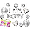 FI - FLICK IN Latex 21 Pcs Lets Party Retro Theme Party Decorations Radio Music Foil Balloons Lets Party Disco Ball Balloon Decoration Confetti & Chrome Balloons (Pack of 21, Multicolor)
