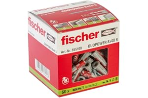 fischer DuoPower Uniwersalne kołki rozporowe ze śrubą zabezpieczającą, 2-komponentowe, kołki z tworzywa sztucznego do mocowania w betonie, cegle, kamieniu, płycie gipsowo-kartonowej i wielu innych, 50