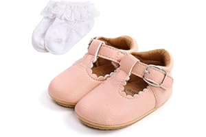 SEHFUPOYE Baby Anti-Slip First Walking Shoes Baby Boys Girls Princess Soft Sole Toddler Shoes Sneakers Infant PU Leather Prewalkers for 0-18 Months with Sock