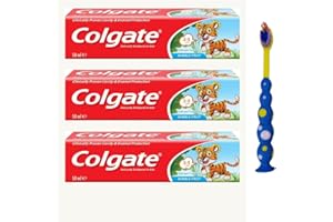 TARRAPU Colgate Kids Bubble Fruit Toothpaste Bundle, 2-5 Years, 3 x 50ml Tubes, Toddler Toothbrush Plus Sticker Set
