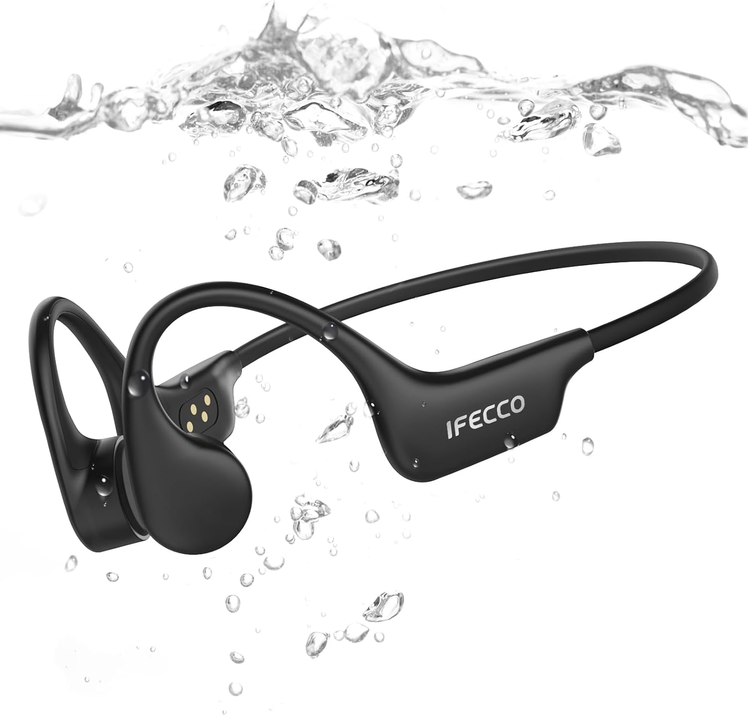 IFECCO Casque Conduction Osseuse Natation Bluetooth 6.0 (Noir brillant) | Casque Étanche IP68,Ecouteur Waterproof Natation Écouteurs Ouverts sous l'eau avec MP3 8G pour Course à Pied, Cyclisme, Sport