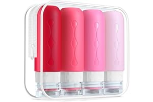 Gemice Silikonowe butelki podróżne 90 ml, 4 sztuki, szczelne pojemniki podróżne, zestaw przyborów toaletowych, zatwierdzone przez FDA, pojemniki na płyny, do szamponu, kremu, odżywki, pielęgnacji