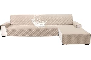 YSTELLAA 100% Impermeable Fundas para Sofa Chaise Longue 2 Plazas(L 210 CM), Cubre Sofas Chaise Longue Izquierdo/Derecho Reversible, Protector Sofa Chaise Longue Gato Perro, Beige