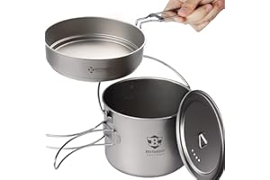 Bestargot Ensemble d'ustensiles de cuisine de camping en titane avec poêle, batterie de cuisine d'extérieur - Pot de pique-nique ultra léger - Pour camping