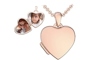 Amoonic Kinder Medaillon Herz zum Öffnen für Bilder in Silber 925 und Gold/Rosegold vergoldet I Halskette Mädchen Kette 38cm I Foto Upload Service & Gravur I Schmuck Geschenk für Kinder
