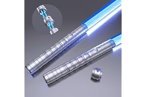 KISEELY Lichtschwert 2 Packungen mit Metallgriff, 7 Farben austauschbares LED Lichtschwert mit wiederaufladbaren Batterien, Duellierende Lichtsäbel mit Sound für Teenager Erwachsene (Silber Griff)