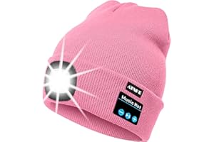 ATNKE LED beleuchtete Bluetooth Beanie Kappe, wiederaufladbare USB-Musikalische Laufmütze mit extrem hellem 4 LED Licht wasserdichte Lampe für das Skifahren