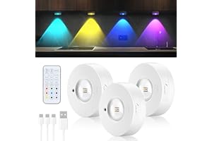 Banaone Illuminazione a LED senza fili, Luce LED Vetrina RGB Ricaricabile USB con Touch e Telecomando, Funzione Temporizzazione, Luci LED Colorate RGB per Guardaroba Libreria Scaffale (3)