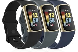 Vancle 3PACK Armbands für Fitbit Charge 5 Armband Fitbit Charge 6 Armband Damen Herren,Silikon Sport Weiches Ersatzarmband Uhrenarmband für Fitbit Charge 6/5