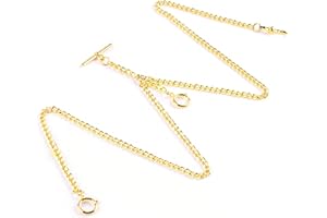 ALWESAM Pocket Watch Chain Albert T-Bar Chain Antique T Shaped Hanging Watch Chain 14 Inch Single Link Vest Belt
