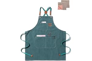 crazy bean Tablier Cuisine Homme et Femme Tablier de Barbecue Toile avec Poches Réglable Tablier de Travail pour Barbecue Jardin Café