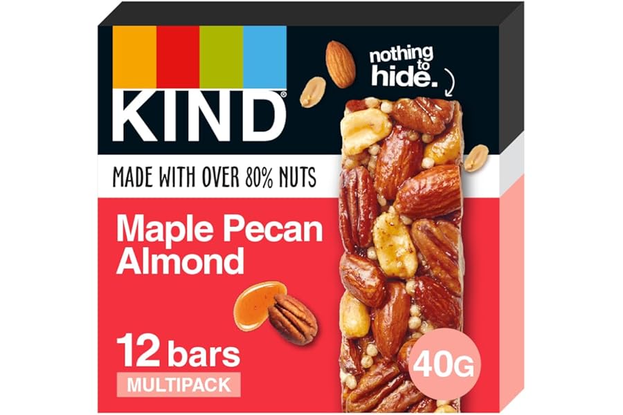 KIND Bars, Gluten Free Snack Bars, Maple Pecan Almond, High Fibre, Healthy Snack, No Artificial Colours, Flavours or Preservatives, Multipack 12 x 40g