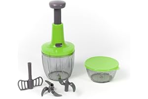 MERIDIANA STORE Meridiana Mixer Tritatutto Manuale, 5 Lame acciaio Inox, Trita Verdure Manuale, Frullatore Manuale Taglio di Cipolla Manuale Tritaverdure da Cucina, press Chopper, Contenitore 900 + 500 ml (Verde)