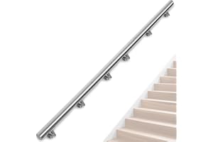 OUUTMEE Stainless Steel Handrail for Stairs – 350CM Wall-Mounted Stair Railing with Brackets, Indoor/Outdoor Handrail for Loft, Porch, Garage & Deck