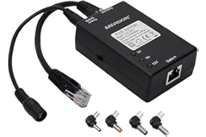 ANVISION Active Gigabit PoE Splitter Adattatore con punte multi-dimensione, 10/100 / 1000Mbps conforme IEEE 802.3af, uscita DC 5V 9V 12V per telecamera IP Wirelss AP Voip Phone