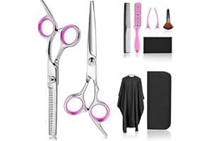FCYSY Hairdressing Scissors Thinning Scissor Set, Hair Dressing Sizzors Kit Hair Cutting Scissors Set, Professional 10 Pcs Barber Kit Haircut Scissor Hair Thinning Scissors Hairdresser Shears for Women Pink