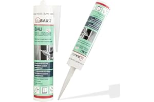 dubaust BAS24 Mastic Silicone de construction Silicone neutre pour fenêtres Intérieur/extérieur résistant aux intempéries hautement élastique Cartouche de 310ml (transparent)