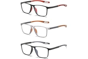 Hubeye Sports Reading Glasses for Men and Women Square Comfortable Flexible Blue Light Blocking Computer Readers
