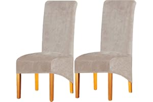 LANSHENG Velvet Dining Chair Covers, Stretch Large Chair Seat Protector Slipcovers Set of 2, Washable Removable Kitchen Chair Covers for Dining Room (Camel, Set of 2)