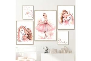 BEIYIHO Affiche Chambre Fille Rose 30x40 Tableau Danseuse Classique Toile Poster Danseuse Ballerine Licorne Chambre Fille Papillon Rose Decoration Chambre Fille Ado Enfant Bebe Cadeau