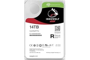 Seagate Ironwolf Pro da 14 TB Unità SATA da 6 Gbit/s, HDD, CMR 3.5" 7200 giri/min, Cache da 128 MB per NAS con Sistema RAID, Servizio di Recupero Dati, Imballaggio Senza Frustrazioni 14000NEZ008